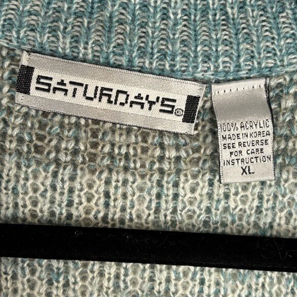Vintage Saturdays 80s 90s Cardigan Sweater Aqua Blue Stripes Button Up - Picture 5 of 6